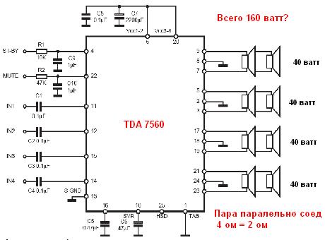 Tda7492 схема включения